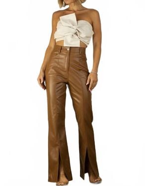 Mulla Faux Leather Front Slit Flare Pants - Natural