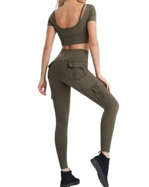 Rockstar Peach Sgt Pocket Leggings - Green