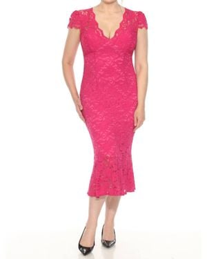 Joseph Ribkoff Floral Lace Midi Trumpet Dress - Pink