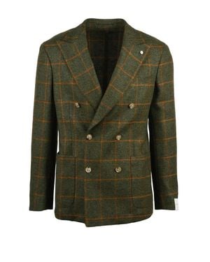 L.B.M. 1911 Double-Breasted Wool Blazer With Windowpane Check Pattern - Green