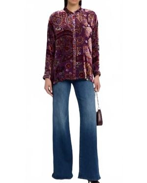 Johnny Was Slim Audrey Collarded Burnout Shirt - Purple