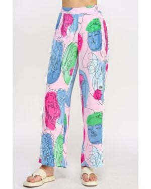 TRUEDAMES Printed Wide Leg Pant With Elastic Back - White