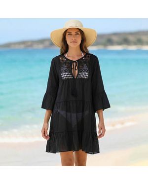 TRUEDAMES Lace Detail Relaxed Fit Sheer Beach Cover Up Dress - Blue