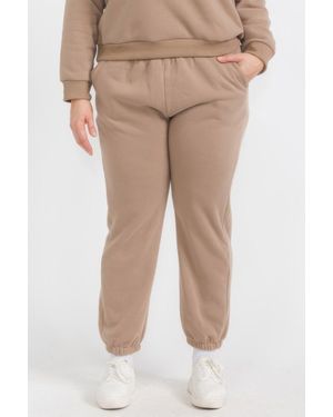 TRUEDAMES Plus Size Poly Fleece Elastic Waist Sweatpants - Natural