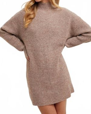 Bluivy Mock Neck Knit Sweater Mini Dress - Brown