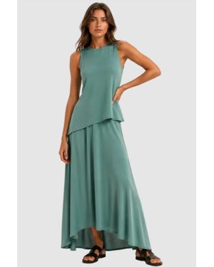 Kourbela Luxurious Drapery Asymmetrical Maxi Skirt - Green