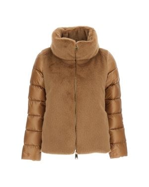 Herno High Neck Faux Fur-Lined Down Jacket With Boxy Silhouette - Brown