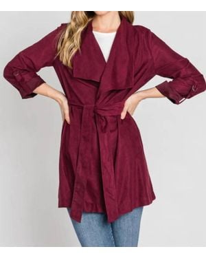 Be Cool Chic Faux Suede Waterfall Trench Jacket - Red