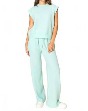 Tres Bien Misty Waffle Knit Wide Leg Pant - Blue
