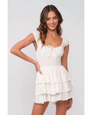 Sky To Moon Clip Dot Smock Waist Ruffle Romper - White