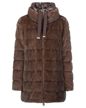 Herno A-Shape Faux Fur Polyester Down Jacket - Brown