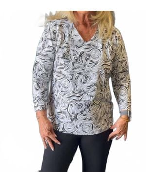 Lulu-B 3/4 Sleeve Floral Swirl Blouse - Gray