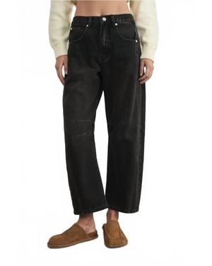 Aaron & Amber Relaxed Fit Cropped Barrel Jeans - Black