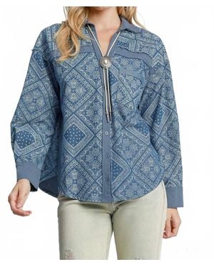 Umgee Paisley Print Shirt Jacket - Blue