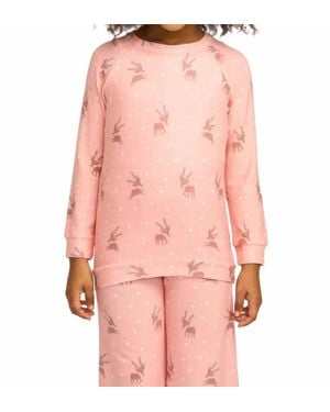 Chaser Brand Reindeer Snow Pullover Top - Pink