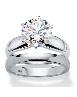 Palmbeach Jewelry 3.50 Cttw. 2-Pc. Sterling Round Cubic Zirconia Solitaire Wedding Ring Set - Metallic