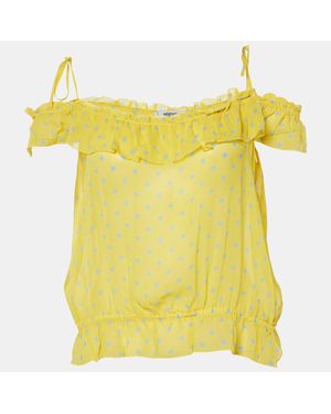 Moschino Cheap And Chic Polka Dot Printed Silk Ruffle Detail Top - Yellow