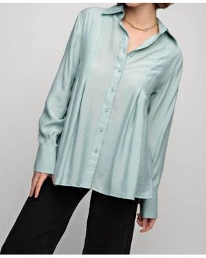 Easel Pleated Button Down Long Sleeve Shirt - Blue