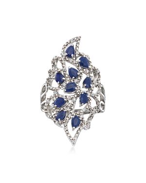 Ross-Simons Sapphire And Diamond Cluster Ring - Blue