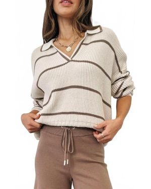 Splendid Stripe Polo Sweater - Natural