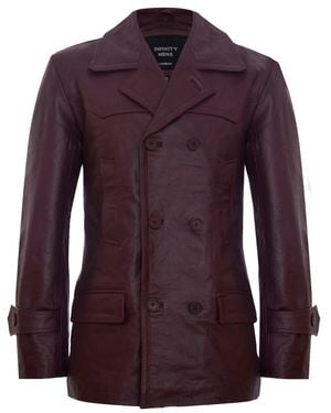 Infinity Leather Cow Hide Dr Who Naval German Pea Coat Leather Jacket - Purple