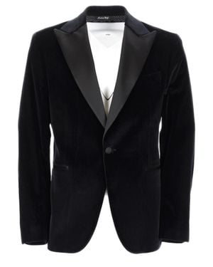 Brian Dales Single-Breasted Cotton Blend Blazer With Satin Peak Lapel - Blue