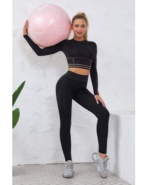 TRUEDAMES Color Block Two Piece Yoga Set - Black