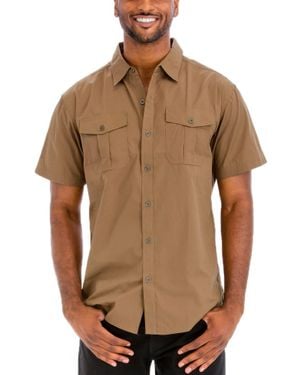 TRUEDAMES Two Chest Pocket Short Sleeve Shirt - Brown
