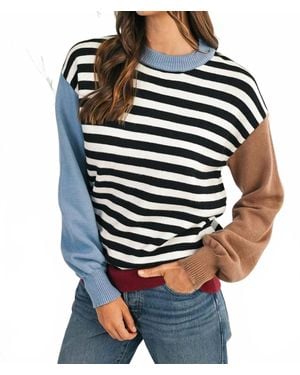 Shewin Striped Color Block Sweater - Blue
