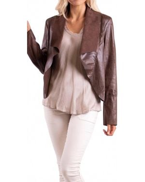Gigi Moda Sistine Vegan Leather Drape Front Cropped Open Jacket - Brown