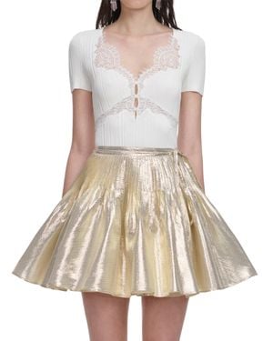 Self-Portrait Knit Top With Delicate Lace Trim - White