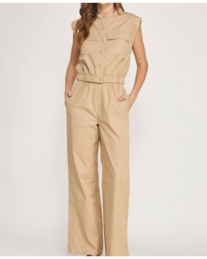 Strut & Bolt Contrast Piping Detail Wide Leg Pants - Natural