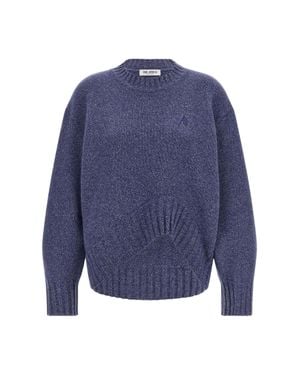 The Attico Deep Embroidered Logo Textured Knit Sweater - Blue