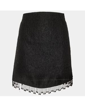Ganni Jacquard Bead Fringed Mini Skirt - Black