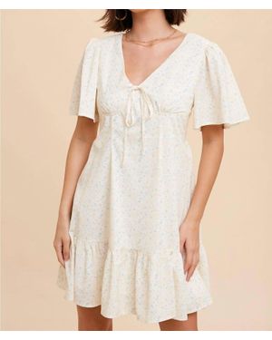 In-Loom Open Back Flutter Sleeve Mini Dress - Natural