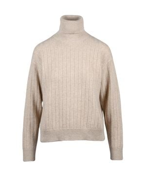 Eleventy Wool-Blend Ribbed Knit Turtleneck Sweater - Natural