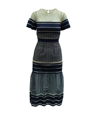 Self-Portrait Self Portrait Striped Mesh Column Dress - Black