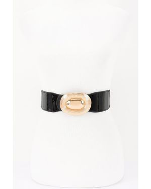 Fashnzfab Oval Buckle Wide Waist Belt - White