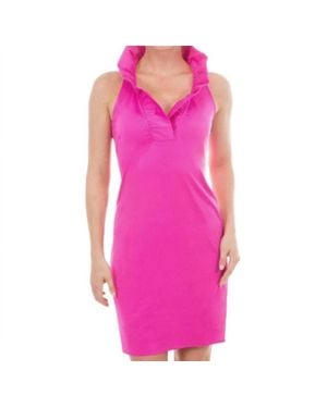 Gretchen Scott Ruffle Neck Solid Jersey Sleeveless Dress - Pink