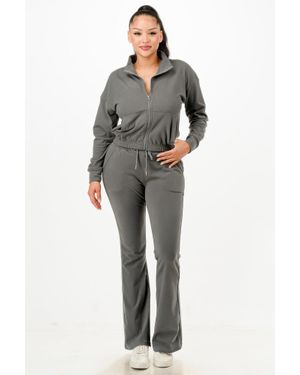 TRUEDAMES Soft Zipup Track Suit Set - Gray