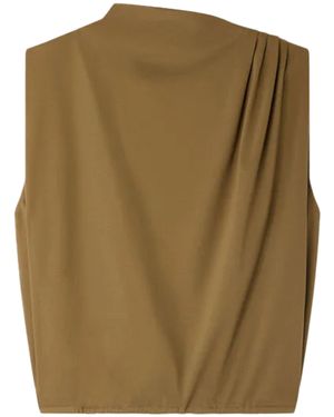 Soeur Boxy Sleeveless Top With Pleated Detail - Green
