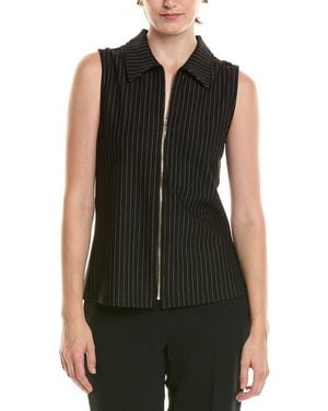 Anne Klein Front Zip Mock Neck Top - Black