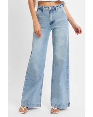 Risen Joanne High Rise Wide Leg Slanted Pocket Jeans - Blue