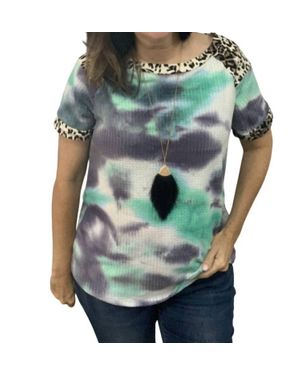White Birch Tie Dye Short Sleeve Top - Green