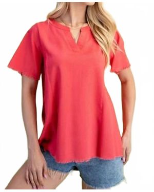 Gigio Linen Short Sleeve Top - Red