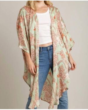 Umgee Mixed Print Open Front Kimono - Natural