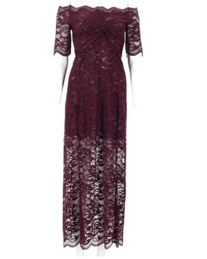 Rabanne Layered Lace Midi Dress With Off-The-Shoulder Neckline - Purple