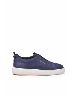Santoni Suede Slip-On Sneakers - Blue