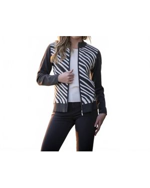 Marble Diagonal Stripe Front Cotton Cardigan - Black