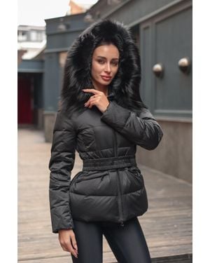 Alaska® Outerwear Astrid Genuine Fur Trim Down Coat - Black